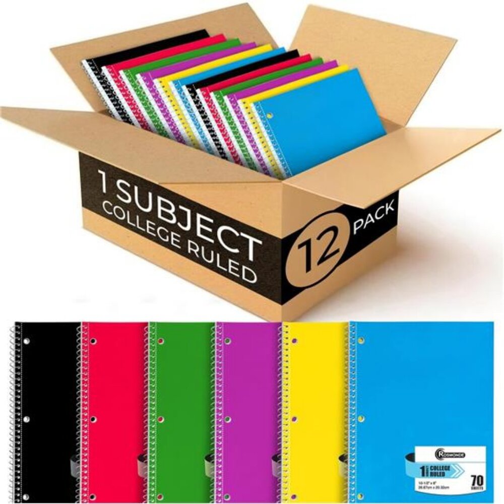 Spiral Notebook, 12 Pack, 1 Subject, College Ruled, 70 Sheets, 8 x 10-1/2",‎ 3